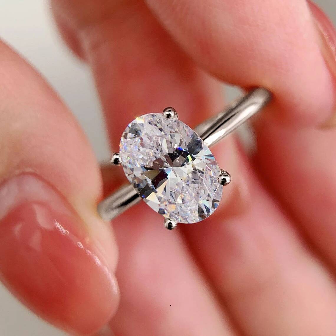 123 Carat Oval Cut Moissanite Engagement Rings for Women Gra Certified 925 Sterling Silver Solitaire Lab Diamond Wedding Band