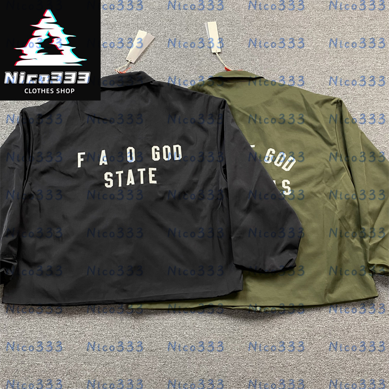 FOG Embroidered patch letters stand up collar zipper black green loose versatile street men and women casual windbreaker jacket