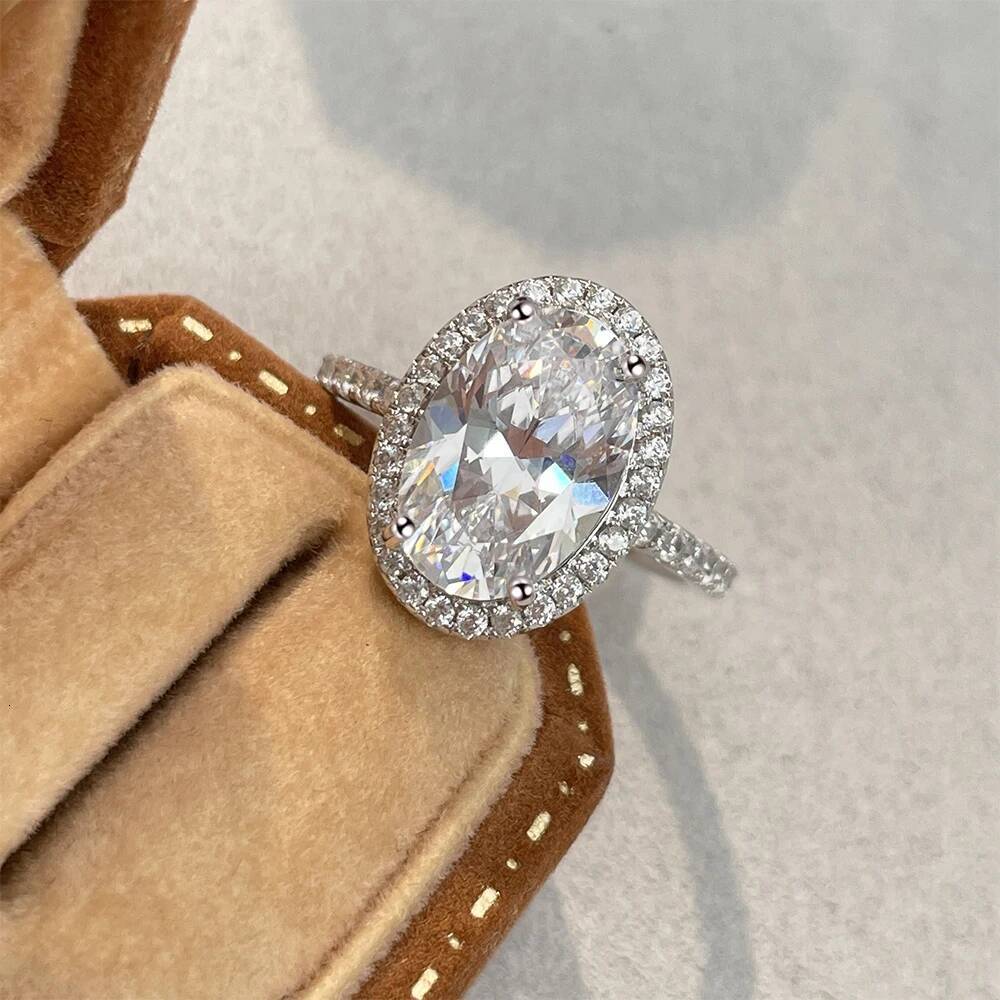 Oval Cut Moissanite Halo Rings with Gra 12carat D Color Lab Diamond Engagement Ring 925 Sterling Silver Wedding Band for Women