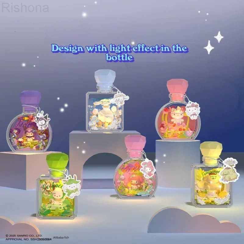 Sanrio Hello Kitty Kuromi Pochacco Perfume Bottle Blind Box Anime Model Peripherals Bricks with Light Ornaments Kids DIY Toy Gift H251104