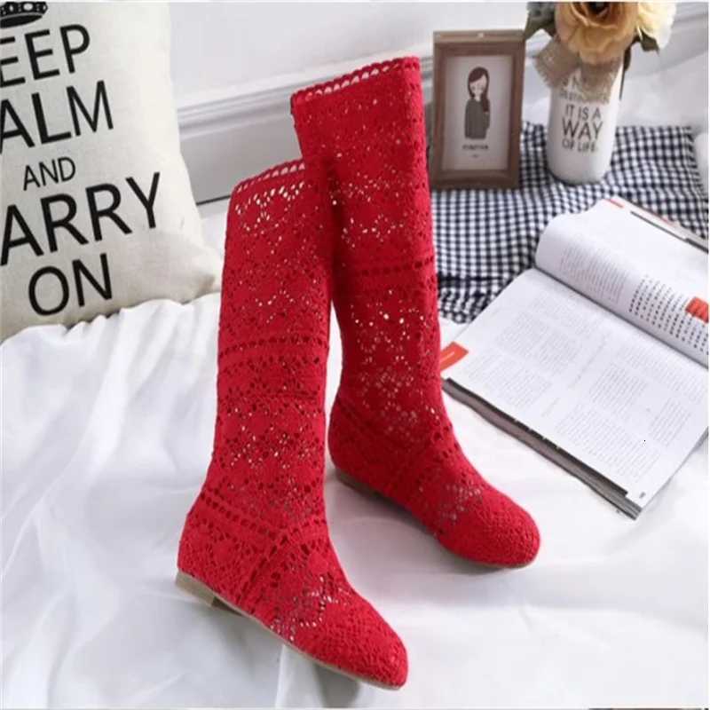 Womens Spring High Boots Wool Hollow Boots Fashion Luxury Brand Summer White Lace Boots Ladies Hollow Flat Casual Shoes W250902