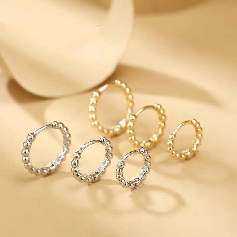 Small Round Bead Simple Fashion Hoop Earrings For Women Vintage Gold Silver Color Metal Jewelry Female Punk Minimalist Accessory 250917