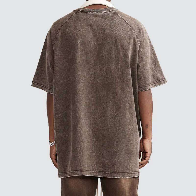 High-Quality Acid Wash T-Shirt for Men 100% Cotton Heavy Oversized Solid Pattern
