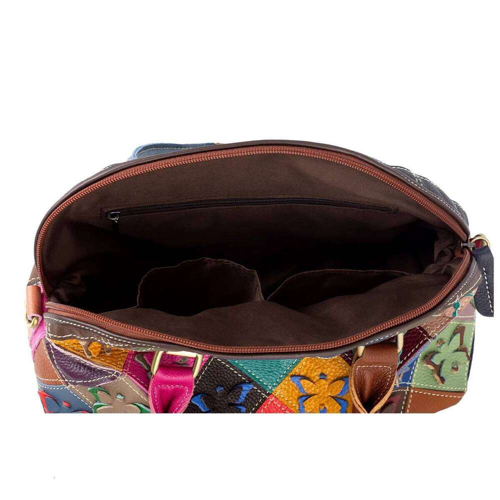 Genuine Cowhide Handmade Colorful Butterfly Flower Pattern Shell Casual Trendy Shoulder Handbag Women's Bag