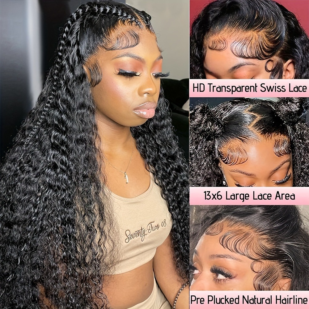 300% Density Invisible Strap Deep Curly Wave 360 Full Hd Lace Front Human Hair Wig Water Wave Lace Frontal Glueless Wig Wear And Go Synthetic 40 Inch