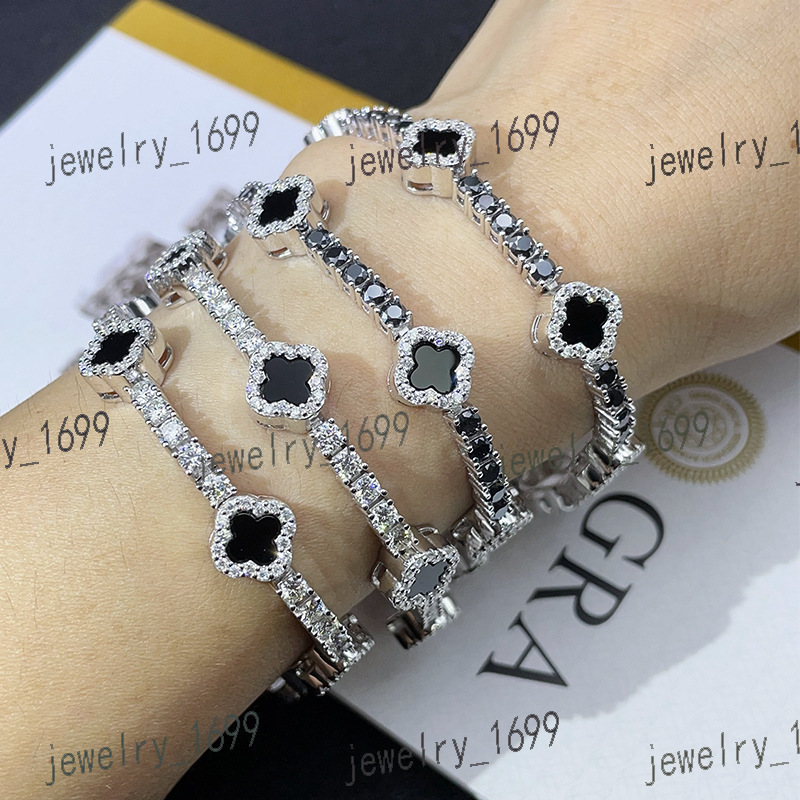 2025New Design 3mm 925 Sterling Silver Luxury Hip Hop Tennis Chain Bracelet Moissanite Diamond with Four Cleef Clover Pass Test