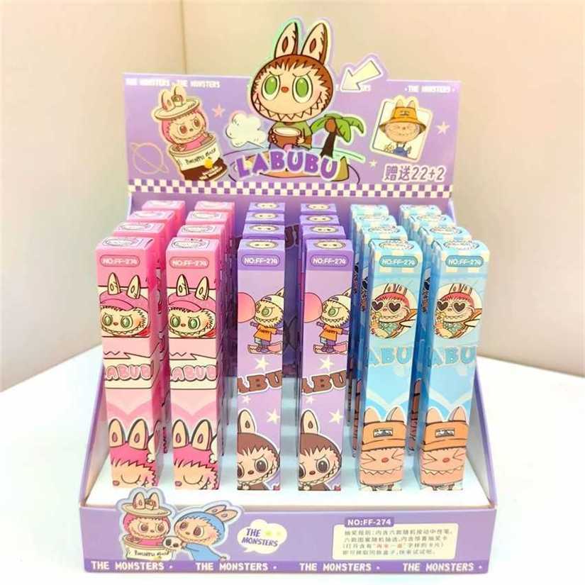 New Labubu Lottery Blind Box Pen Another Box of Retractable Gel Pens 05mm Waterbased Pens 22 Shots Pieces OV0Y