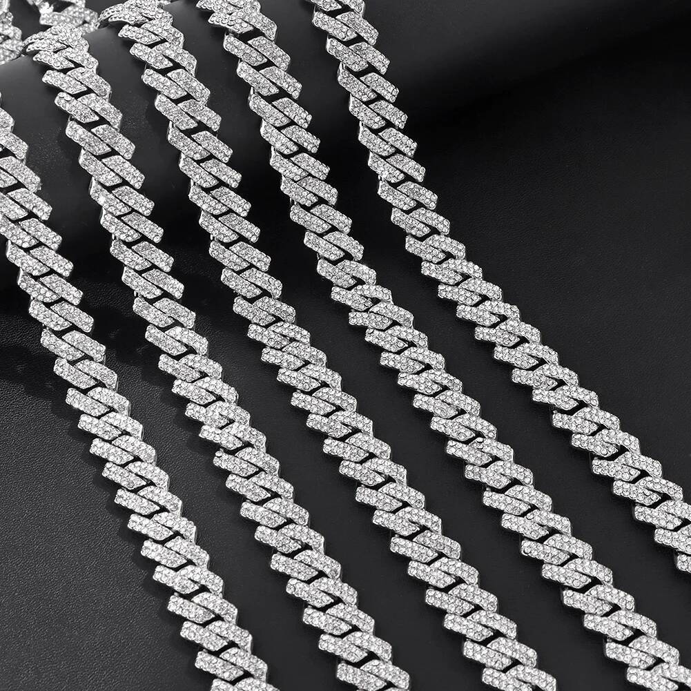 14 MM Prong Cuban Link Chain Necklace For Men Hip Hop Iced Out Bling Luxury Full Rhinestone Paved Necklace Rapper Female Jewelry