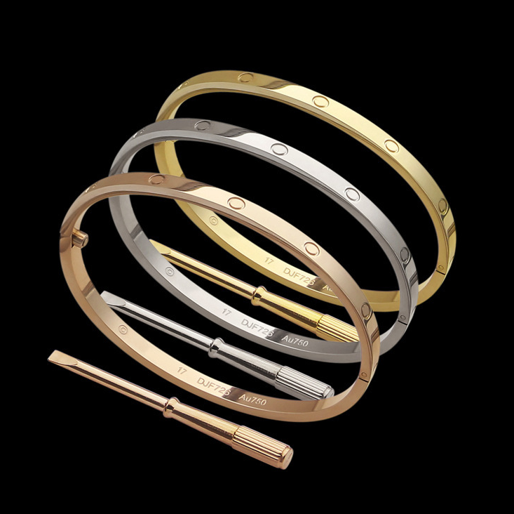 Logo engrave Small Big size Luxury designer 4mm thin bangle jewelry 316L stainless steel 18K silver gold rose bracelets & bangles boy men women girl 16cm 17cm 18cm 19cm
