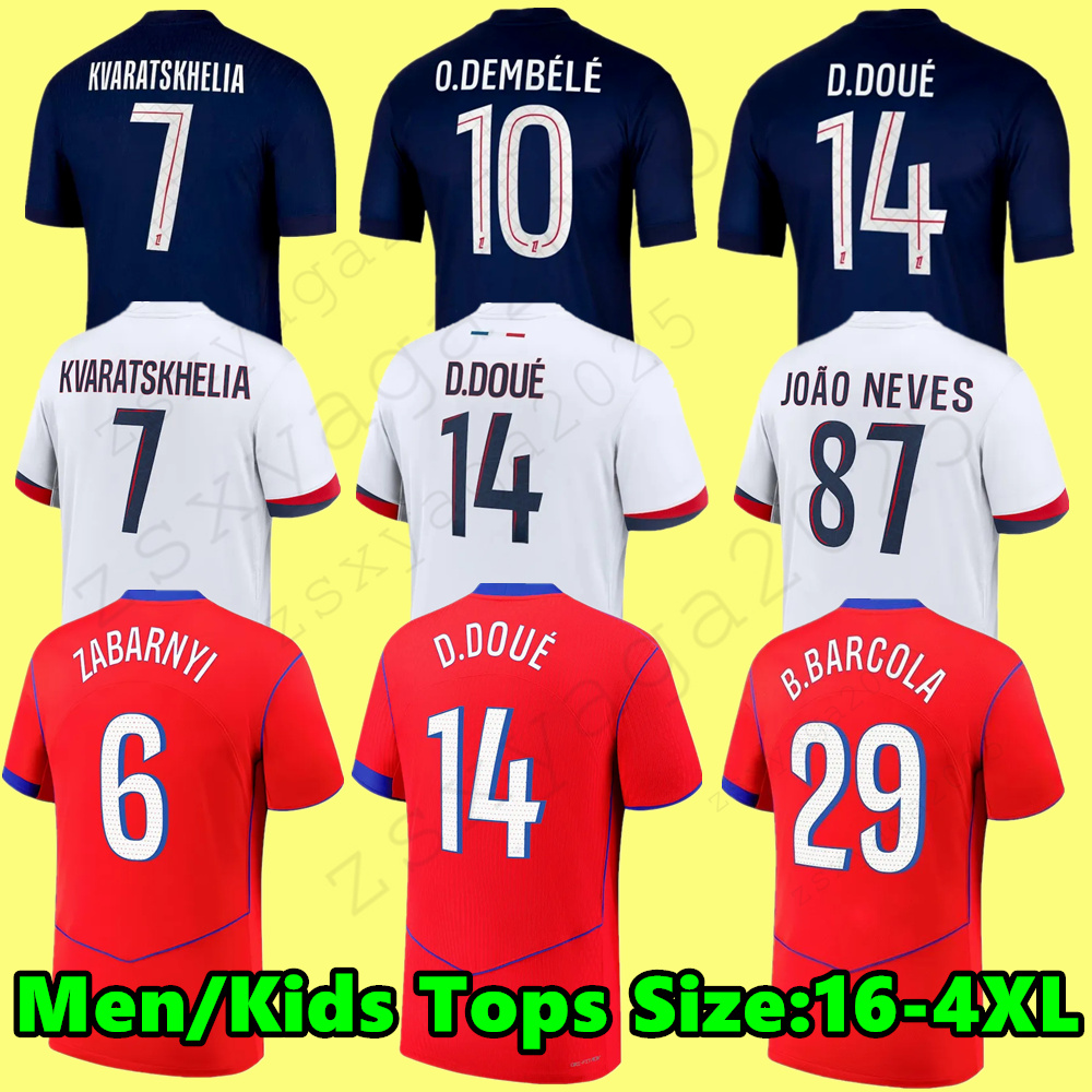24 25 26 O.DEMBELE Paris Enfants Maillot de football D.DOUE Soccer Jerseys 2025 Home Away 3rd KVARATSKHELIA VITINHA BARCOLA G.RAMOS Hakimi PSGES Kids Men Tops 3XL 4XL