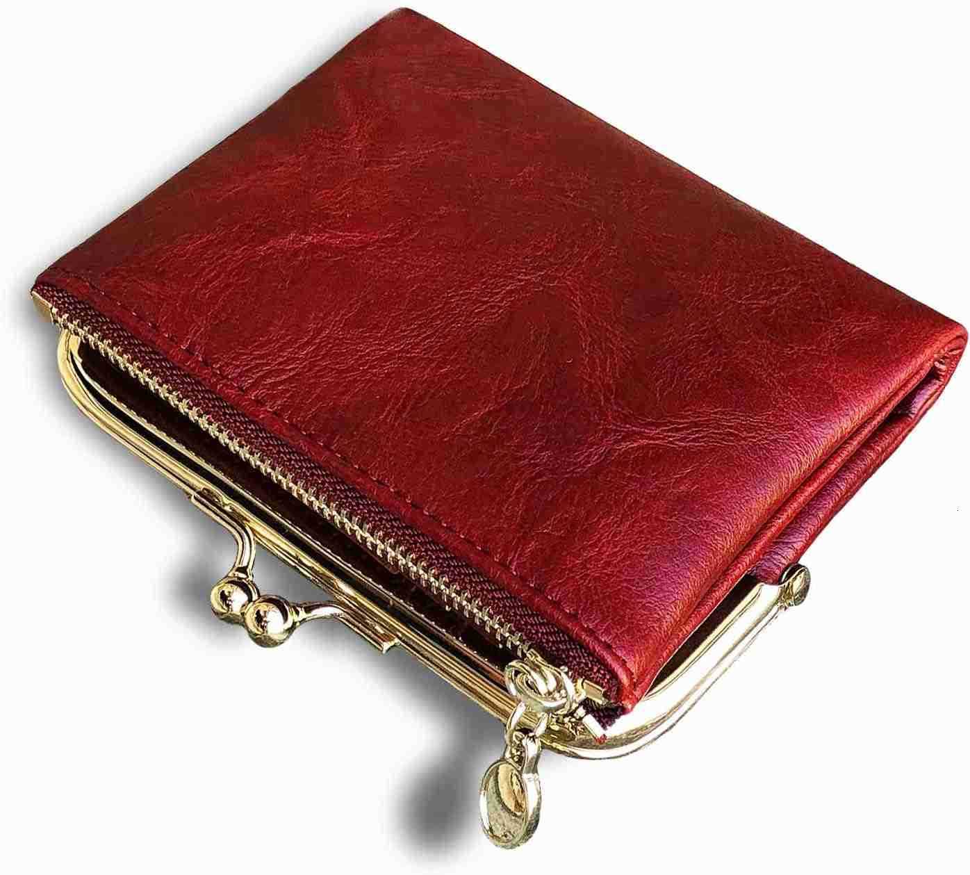 Womens Wallet Small Rfid Ladies Compact Bifold Leather Vintage Coin Purse With Zipper and Kiss LockZ250911