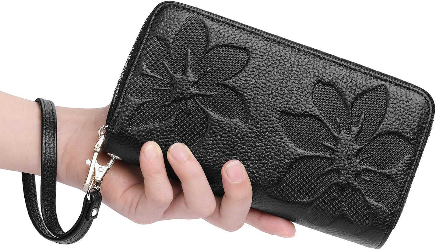 Womens Wallet Large Capacity Double Zip Ladies Card Phone Holder RFID Blocking Wristlet LeatherZ250911