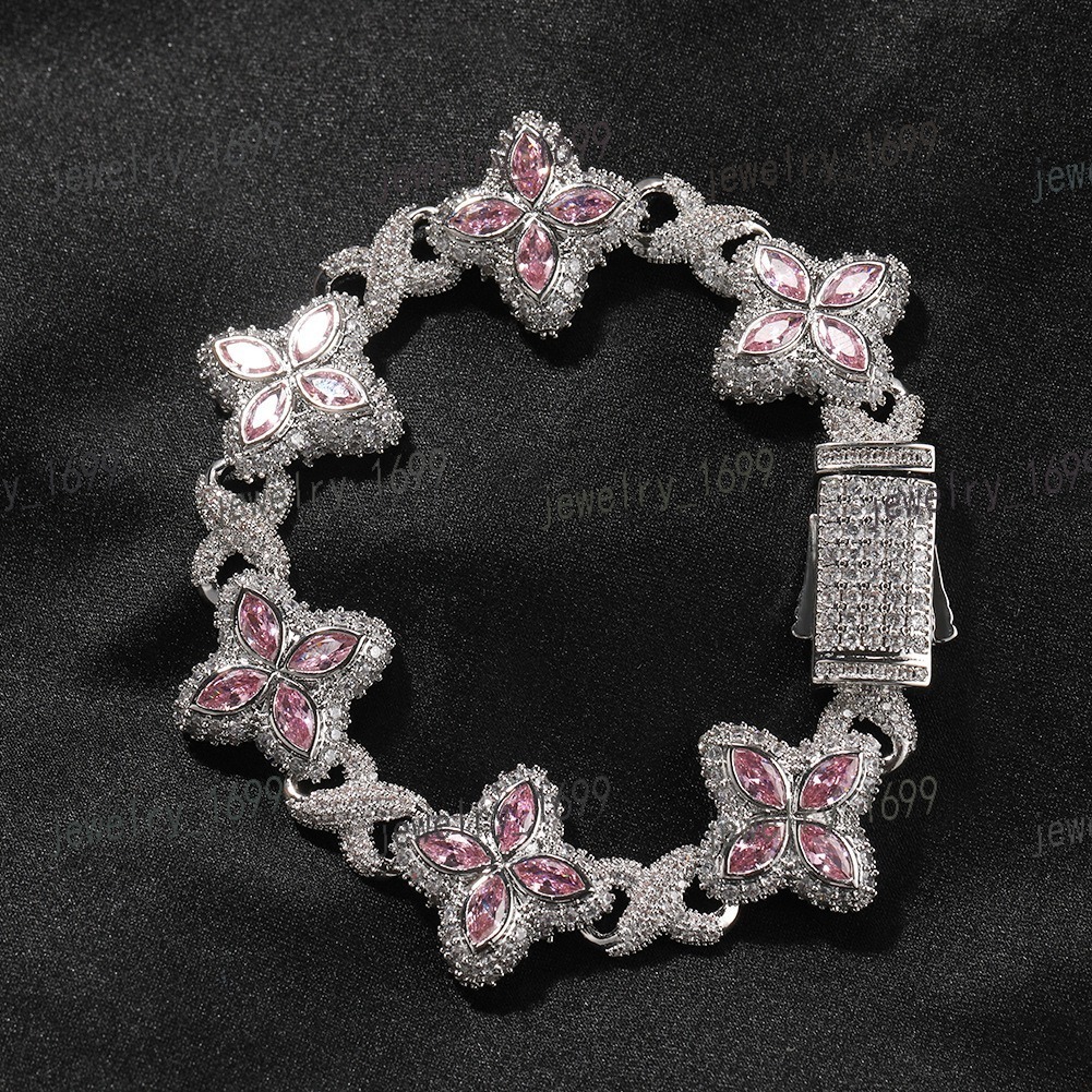 Hip Hop Clover Bracelet Fashionable Cool Rascal HighEnd 5A Moissanite bracelet necklace Handmade Link Chain Necklace