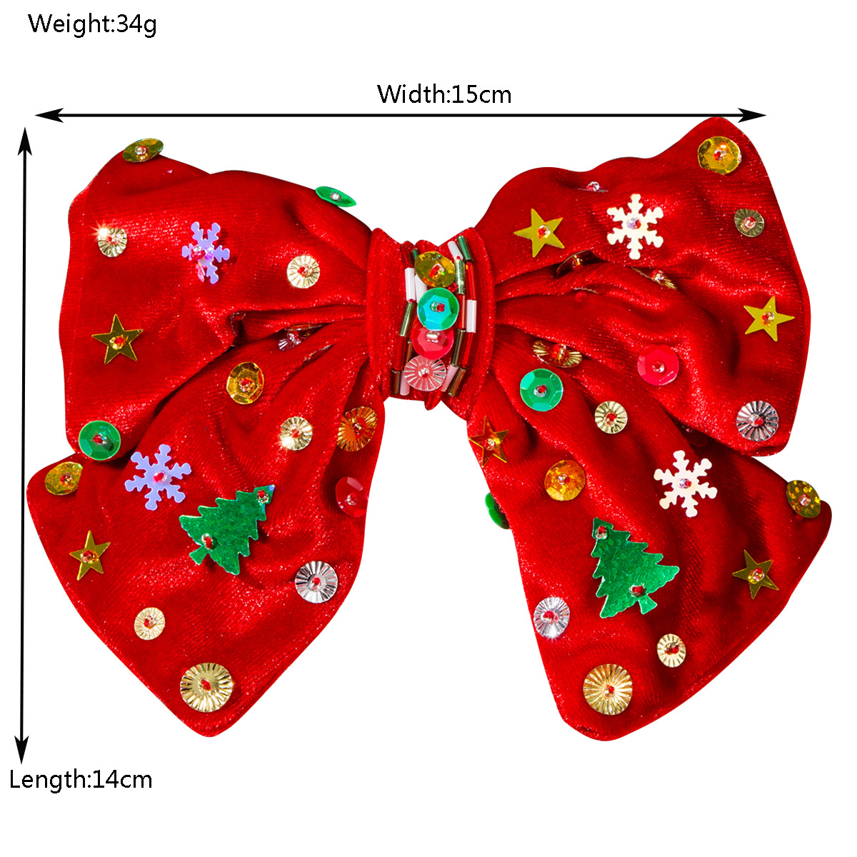 New Christmas Flannel Bow Hair Clips with Hand sewn Stars Snowflakes Christmas Tree Glitter for Sweet Party Looks