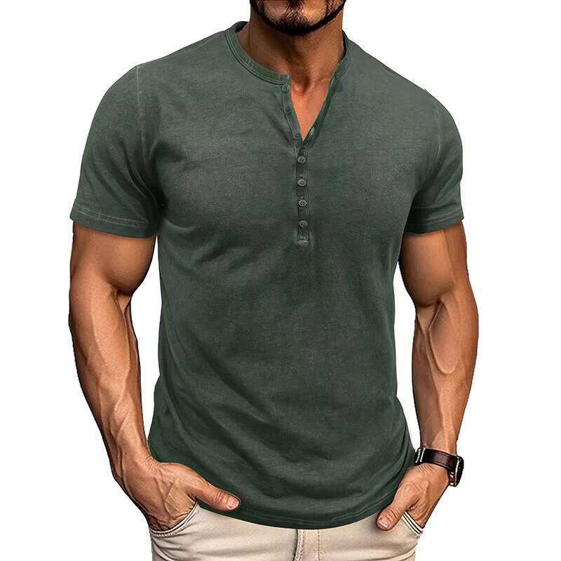 100% Pure Cotton Men's T-Shirt Button Short Sleeve Solid Color Outdoor Commuting 180g Knit Summer Style