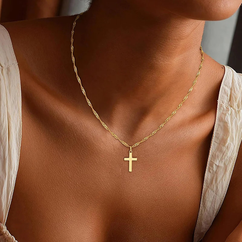 Minimalist Christian For Cross Necklace Women Gold Plated Dainty Religious Jewelry Gift Trendy Non Tarnish Waterproof 250901