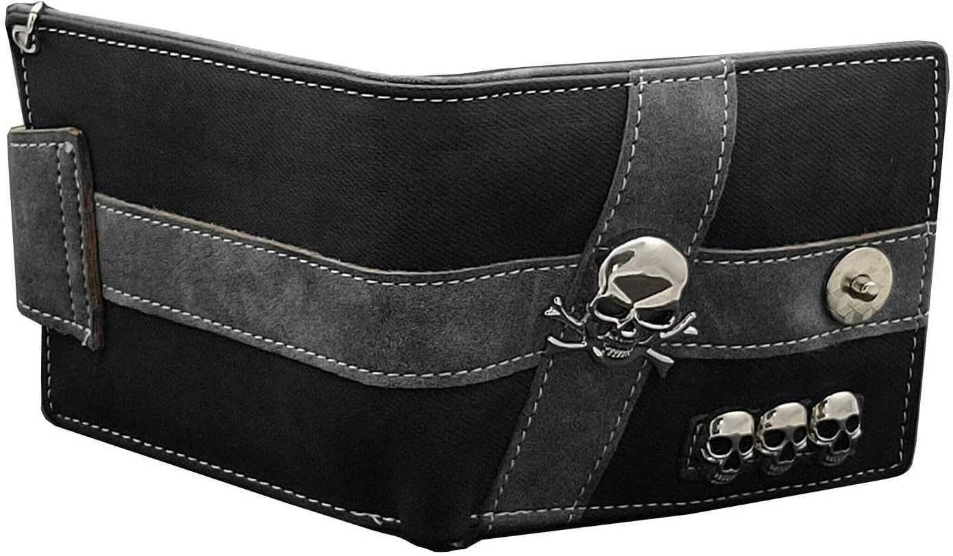 Skull Punk Biker Casual Hasp Wallet Purse With Chain For Men Or BoyZ250911