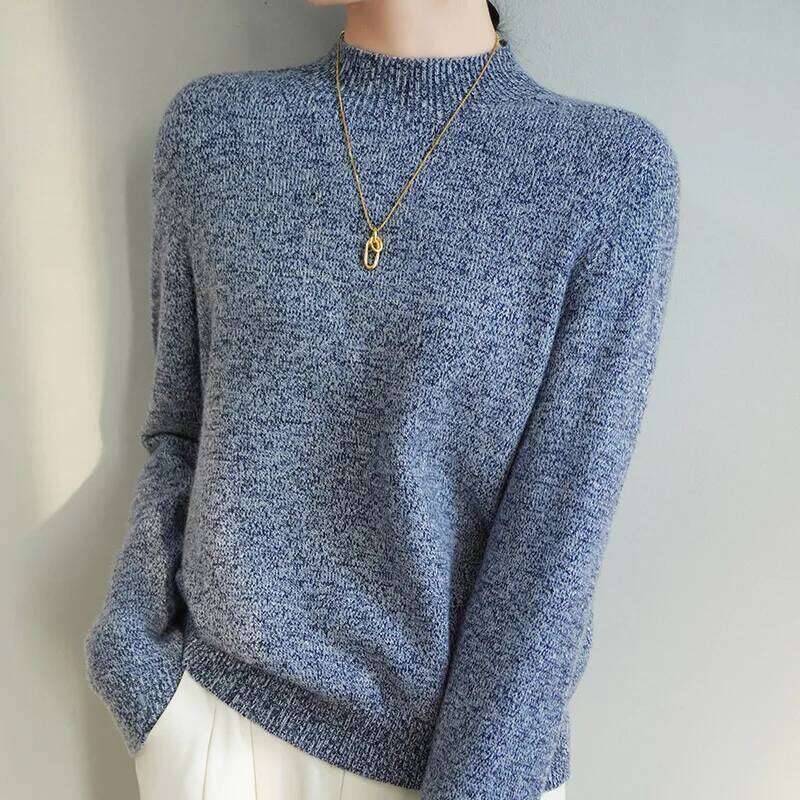 Autumn Winter Women Merino Wool Sweater Half-High Collar Thickness Pullover Warm Cashmere Fancy Yarns Knitwear Long Sleeve Tops 050902