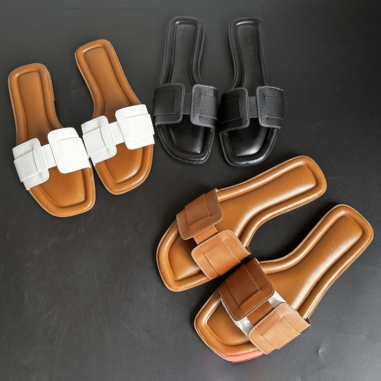 Designer Luxury Women Flat Comfort Slippers Fairy-like Elegant Style Open-toe Slippers Indoor Outdoor Use Fashionable Beach One-shoulder Slippers Mini