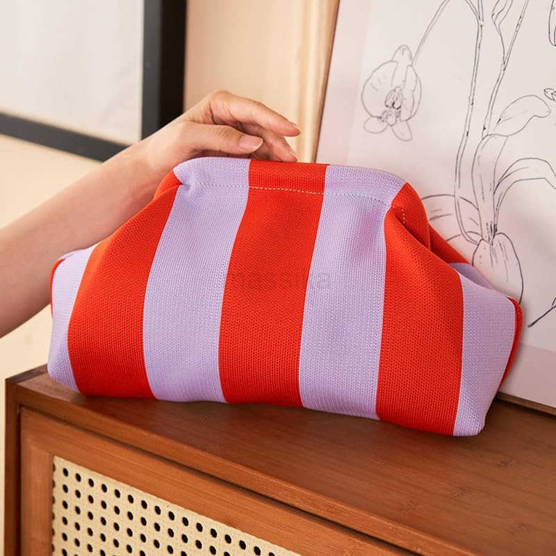 Clutch Purses for Women 2025 Summer Beach Woven Crochet Bag Dumpling Striped Ruched Cloud Purse Evening Handbag M250902