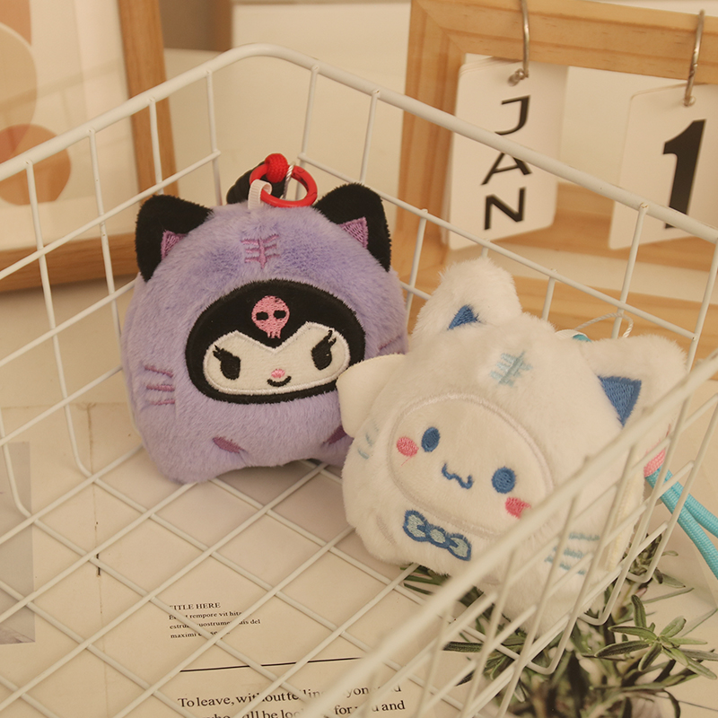 Mini Kawaii Plush Hello Cat Doll Pendant Kuromi Cinnamon Plushies Stuffed Animal Melody Plush Doll Keychain Toy