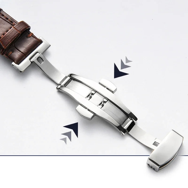 Watch Band with Wooden Box Butterfly Clasp Watchband Replacement Genuine Leather Strap 18mm 20mm 22mm Bracelet Watch Accessories 250902