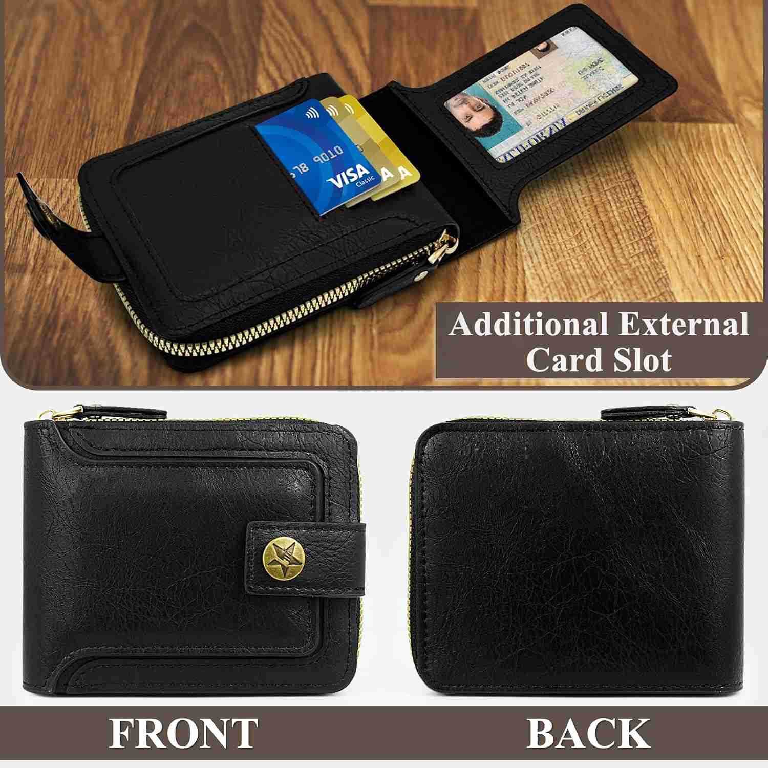 Men Wallet Vintage PU Leather MultiCard Zipper Wallet with 10 Card Slots and Zipper Pocket Large Capacity CARD Holder Wallet with Zipper A BlackZ25091