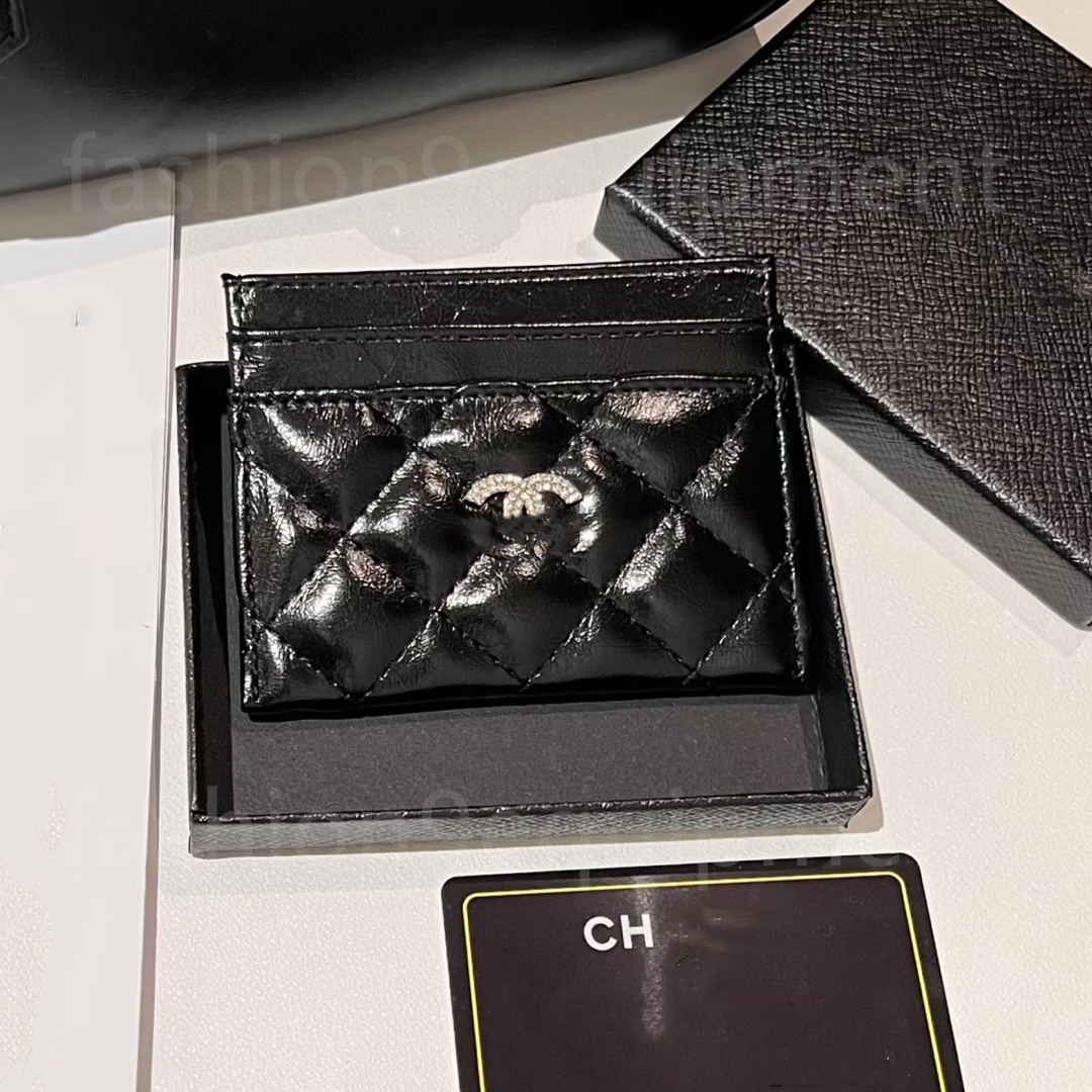 Top Luxury Designer Caviar Leather card holders Shining diamond 2C credit Card CHA Wallet vintage Short Case business card Purse Brown Women Men Key Coin Famous box