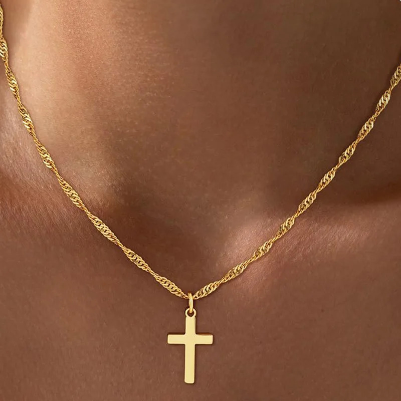 Minimalist Christian For Cross Necklace Women Gold Plated Dainty Religious Jewelry Gift Trendy Non Tarnish Waterproof 250901