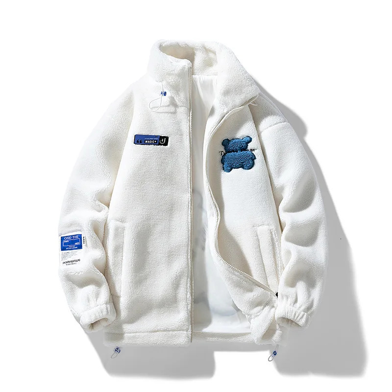 Winter Berber Fleece Jacket Men Warm Fashion Bear Fluffy Women Loose Korean Couple Coat Casual College Blue Pink Youth 250901