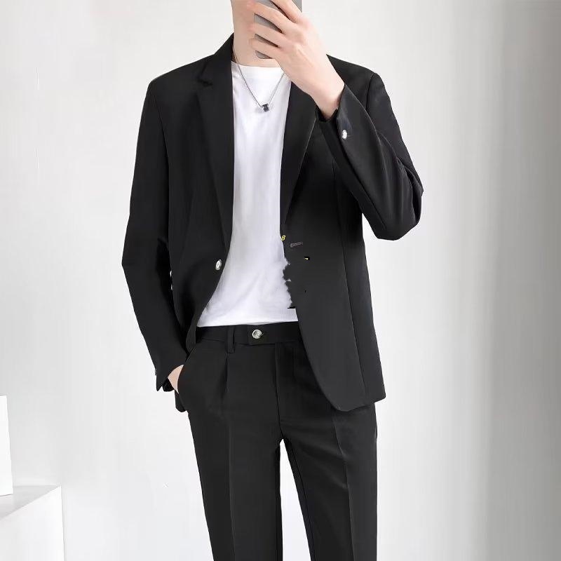 A4--k1589 Men's Business Casual Suit Jacket - Solid Color with One Button Closure for Fall