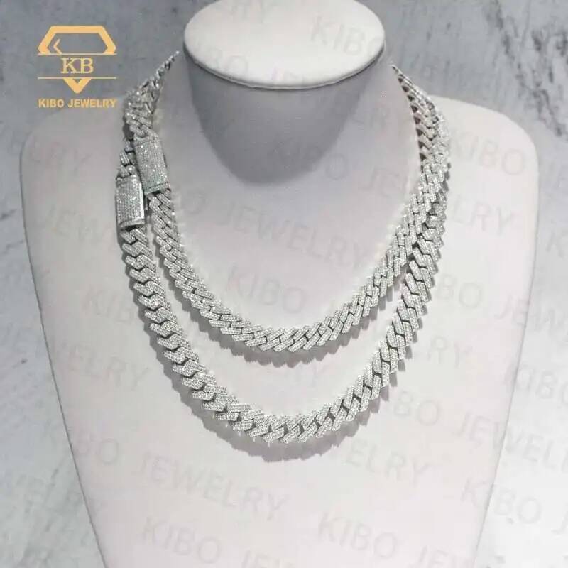 Ready For Ship Mens Hip Hop Jewelry 10mm 12mm 925 Sterling Silver Moissanite Cuban Link Chain Iced Out Necklace