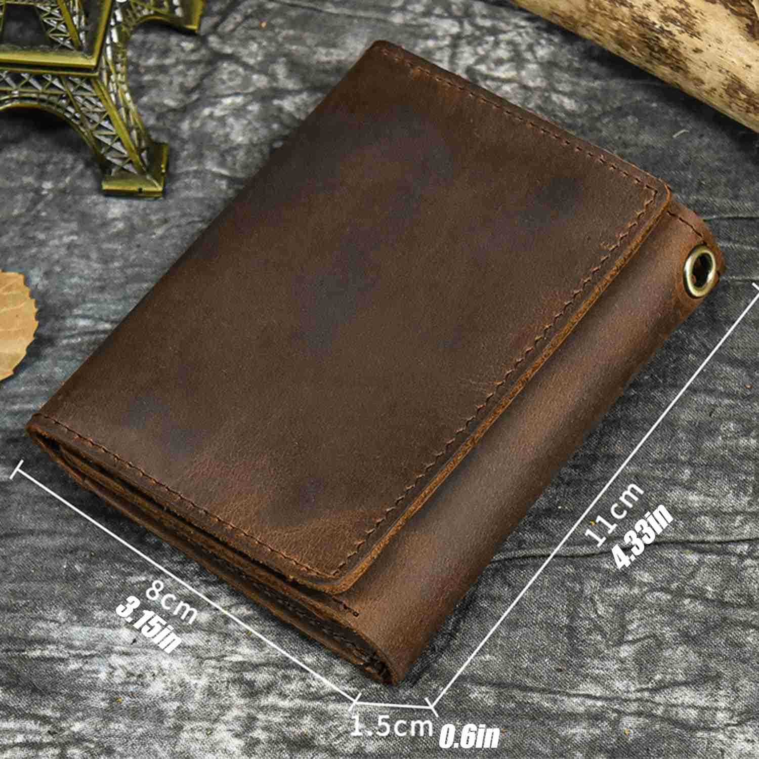 Mens Trifold Vintage Biker Cowhide Top Grain Leather Steel Chain Wallet Chain Wallets for Men Cow Leather Wallet Snap ClosureZ250911
