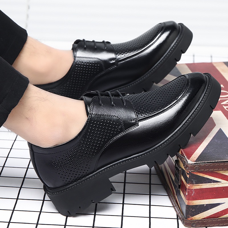 Men's high-heel leather shoes with 10cm height increase Men's hollowed-out business formal dress shoes with large toe. Gentleman's brea