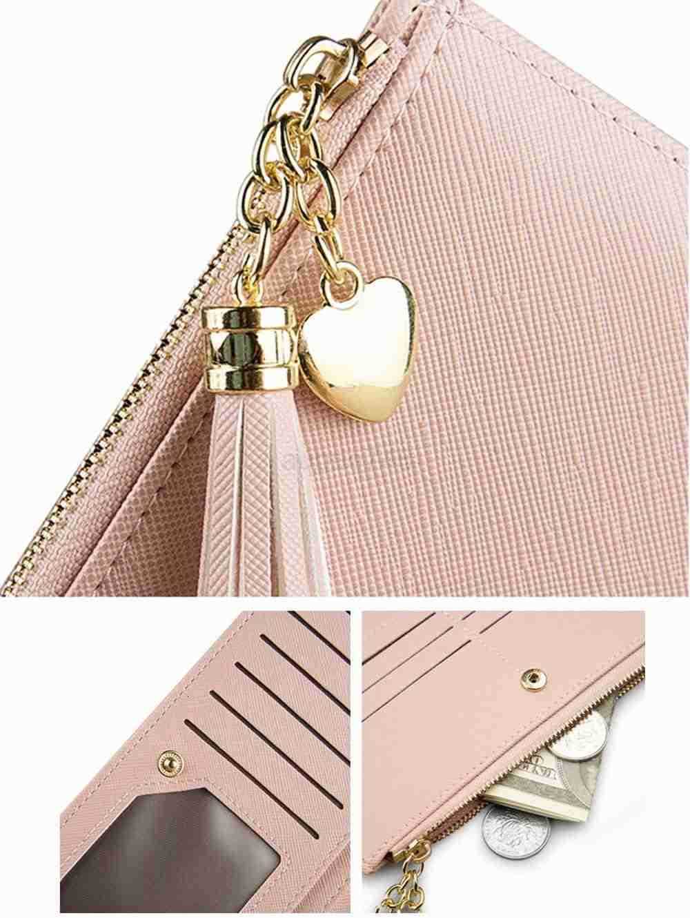 Womens Wallet Cute Elegant Long Slim Card Holder Case Minimalist Coin Purse Thin Tassels Zip Clutch Wallets for Girls LadiesZ250911