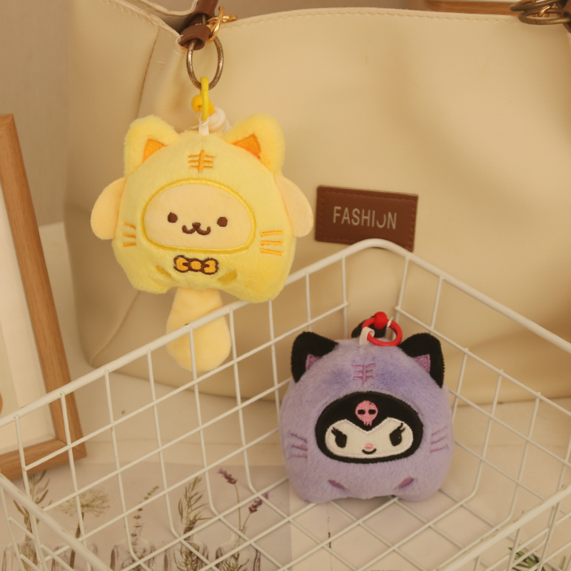 Mini Kawaii Plush Hello Cat Doll Pendant Kuromi Cinnamon Plushies Stuffed Animal Melody Plush Doll Keychain Toy
