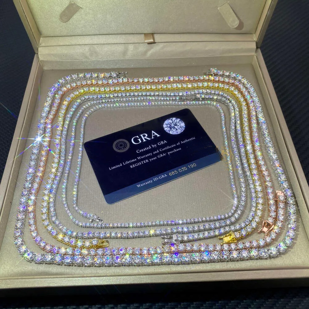 moissanite chain jewelry designer necklace 3MM 4MM 5MM Sterg Sier VVS Dia Moissanite Tennis Chain with Wholesale Hip Hop Fine Jewelry Necklace