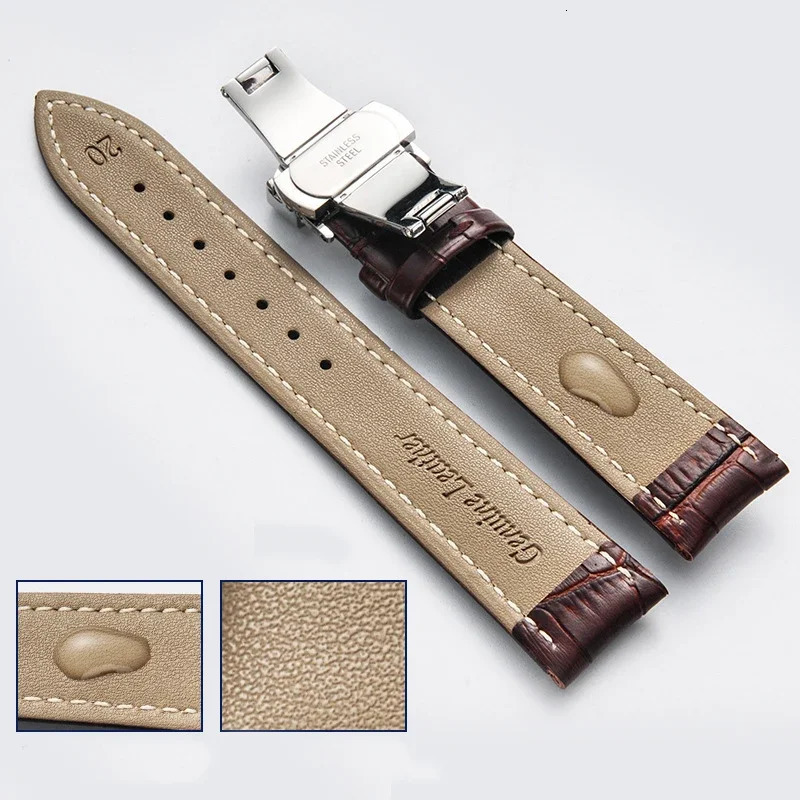 Watch Band with Wooden Box Butterfly Clasp Watchband Replacement Genuine Leather Strap 18mm 20mm 22mm Bracelet Watch Accessories 250902