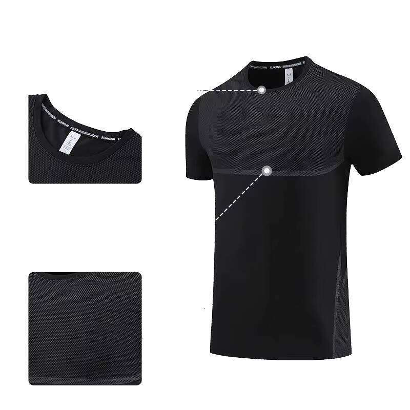 Men's Summer Quick-Dry Sports T-Shirt Breathable Lightweight Outdoor Fitness Solid Pattern