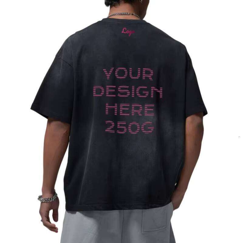 High-Quality Clothing 250g 100% Cotton Washed Round Neck Short Sleeve Men's T-Shirt