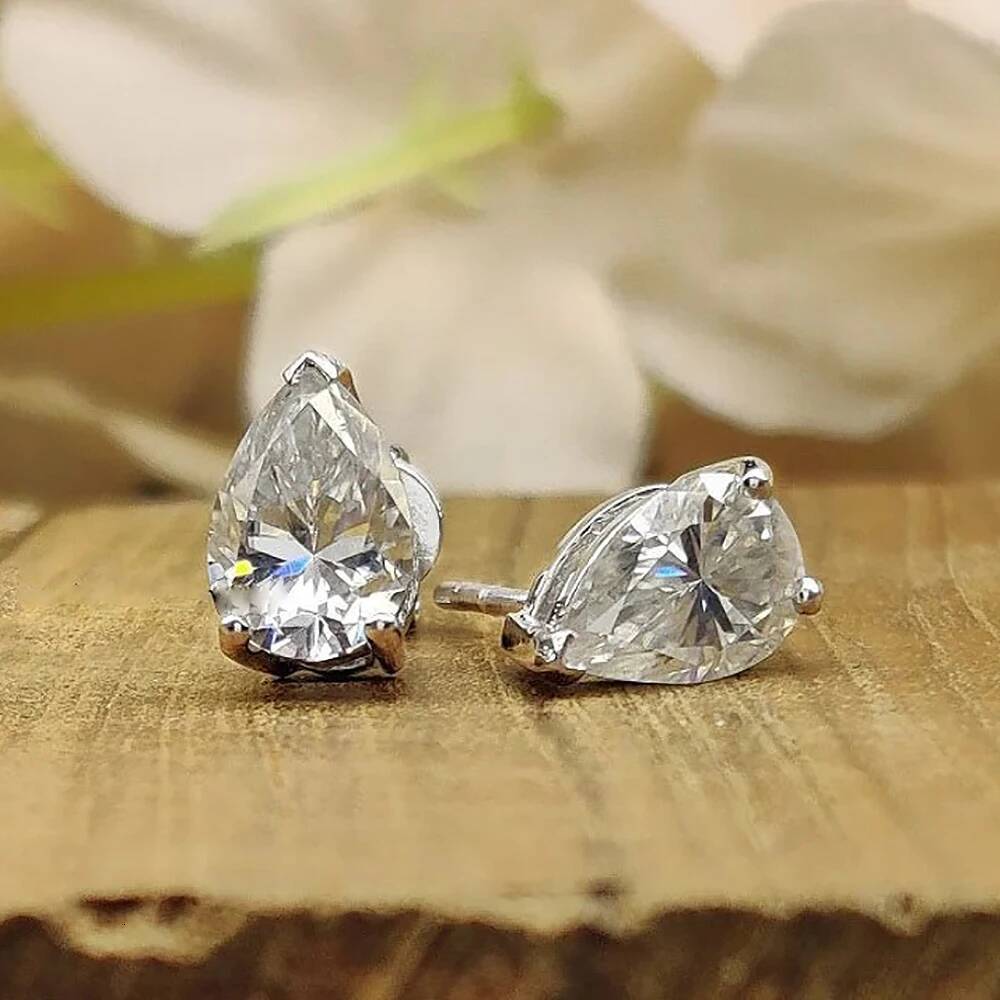124Carat Waterdrop Shape Real Moissanite Earrings with Certificates 925 Silver Pear Cut Lab Diamond Stud Earring for Women Men