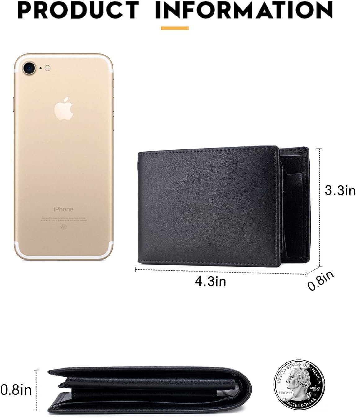 Mens Leather Wallet with Coin Pocket Flip Up ID Window RFID Blocking Slim Bifold CARD Front Pocket Wallet Dark khakiZ250910