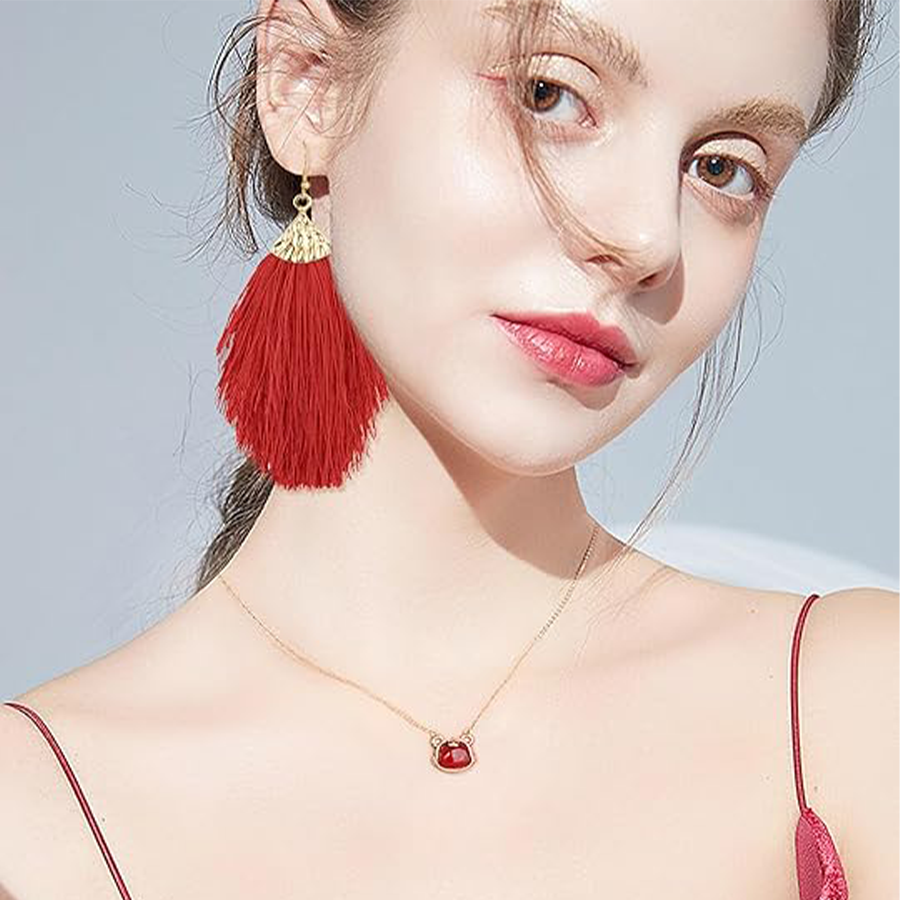 6 Pairs Layered Tassel Statement Earrings Bohemian Multi Colors Long Feather Tiered Thread Tassel Fan Fringe Dangle Drop Earrings Handmade for Women