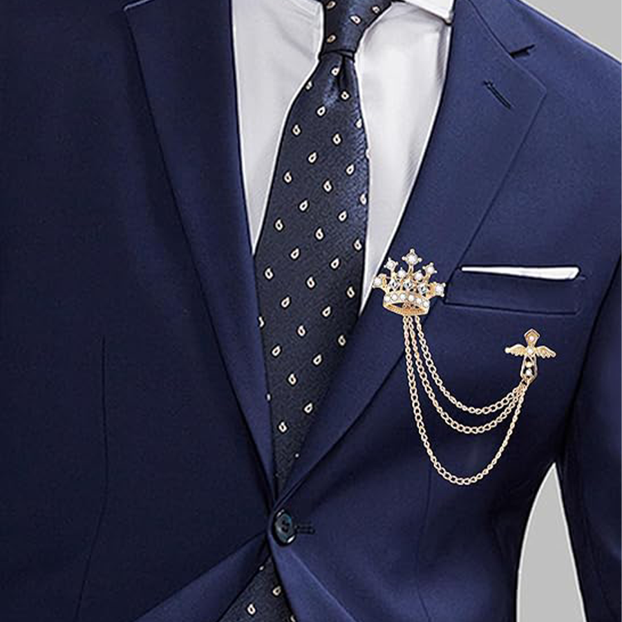 9Pcs Tassel Chain Brooch Collar Pins Rose Flower Rhinestone Angel Wings Wolf Head Hanging Chains for Suit Lapel Tuxedo Shirts Tie Brooch Pin Fashion J