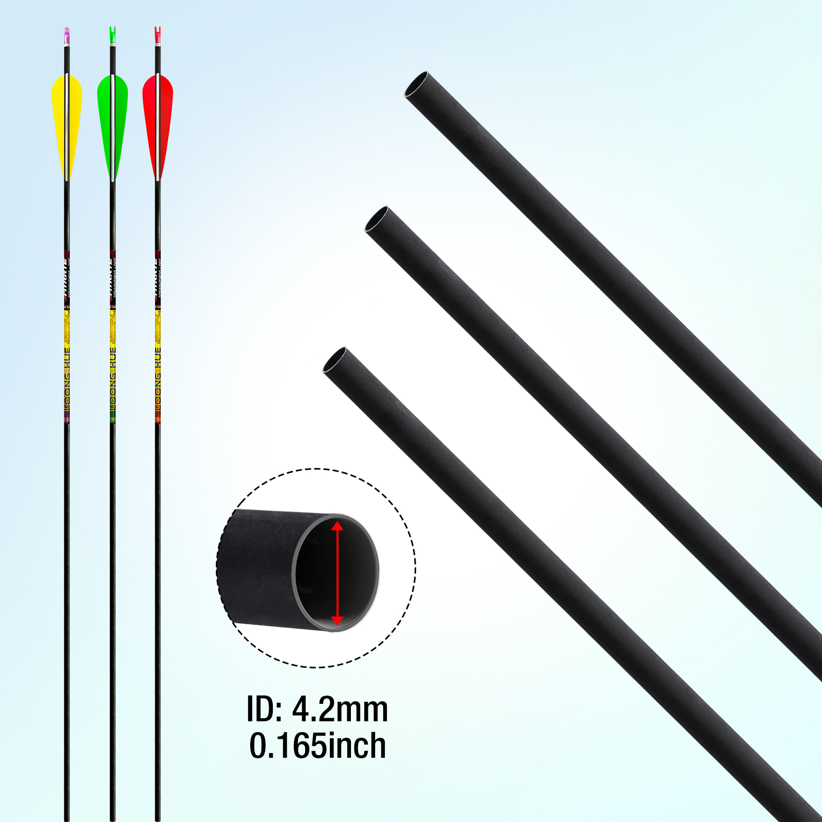 High-Density Carbon Fiber Archery Arrows Premium Grade 4.2mm Diameter & 31-Inch Longitudinal Design Compatible Across Recurves and Compound Models