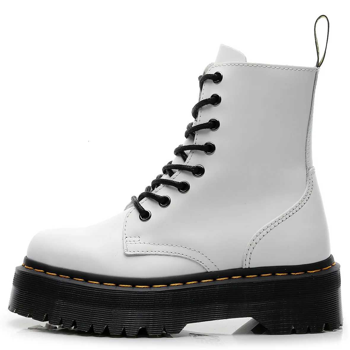 Highquality Women Shoes Genuine Leather Platform Boots Large Size Black Leather Ankle Boots Thick Bottom Motorcycle Boots W250902