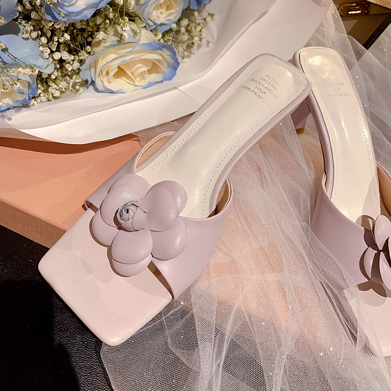 Luxury High-quality High-appeal Outdoor Women's Elegant Slender High-heeled Open-toe Sandal Designer European Style Camellia Three-dimensional De