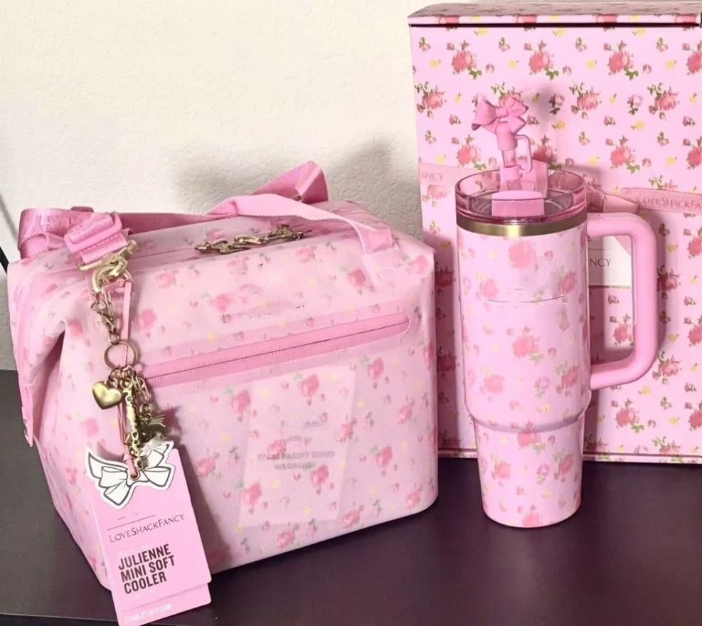 LoveShackFancy Lunch Bags All Day Julienne Mini Soft Cooler Box for 40oz Cup With Match Tumblers Crossbody Bag with Pocket Accessories Sets Lunch Boxes Ibiza Sunset