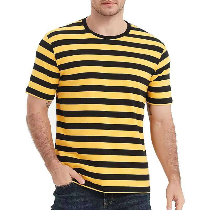Men's Casual T-Shirt Comfortable Breathable Knitted Short Sleeve Digital Print Striped Collar Clothing