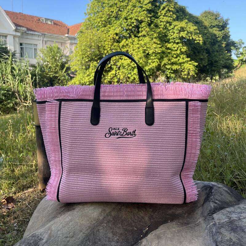 European And American New Women's Straw Mat Handmade Tassel Embroidery Thread Artistic Font Single Shoulder Large Space Handbag